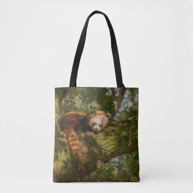 RED PANDA ON GREEN TREE BRANCH TOTE BAG (Front)