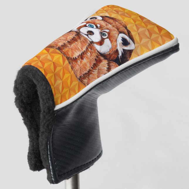 Red panda on orange Cubism Geomeric Golf Head Cover (3/4 Front)