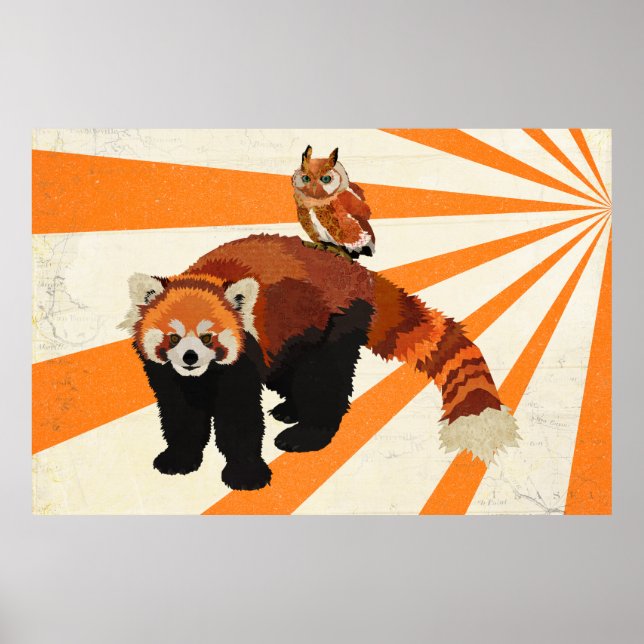 Red Panda & Owl Art Poster (Front)