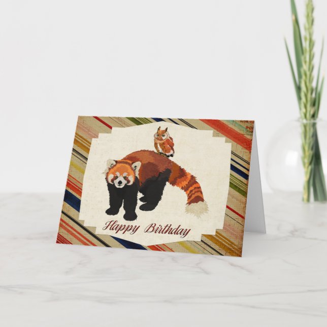 Red Panda & Owl Birthday Card (Front)