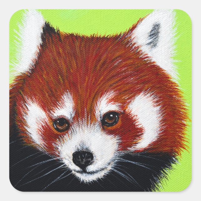 Red Panda Painting Square Sticker (Front)