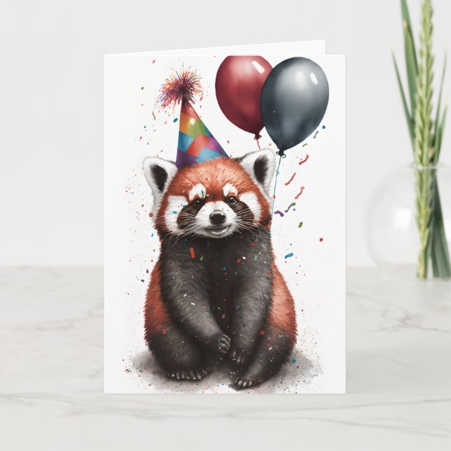 Red Panda Party Greeting Card (Front)