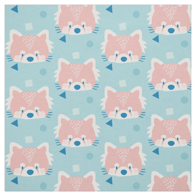 Red Panda Pattern Modern Blue Fabric (Swatch)