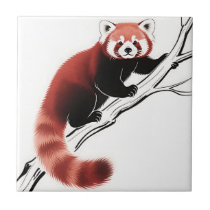 Red Panda Perched Branch Ceramic Tile