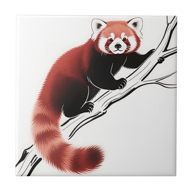 Red Panda Perched Branch Ceramic Tile (Front)