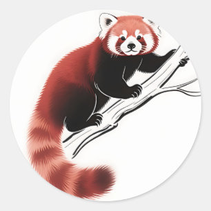 Red Panda Perched Branch Classic Round Sticker