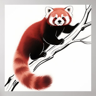 Red Panda Perched Branch Poster