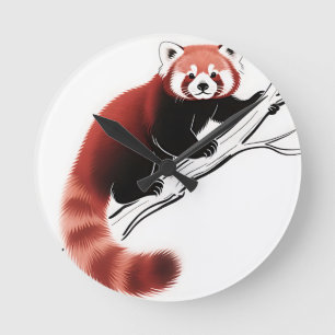 Red Panda Perched Branch Round Clock