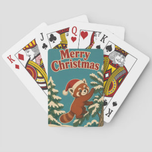 Red Panda Pine Edge Animal Christmas Playing Cards