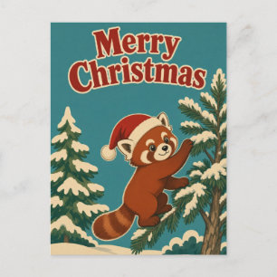 Red Panda Pine Edge Animal Christmas Postcard
