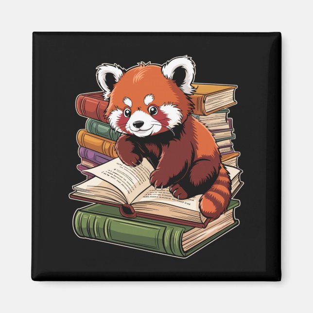 Red Panda Reading Book Animal Bookworm Performance Magnet (Front)