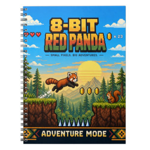 Red Panda, Retro 8-Bit Pixel Art Notebook