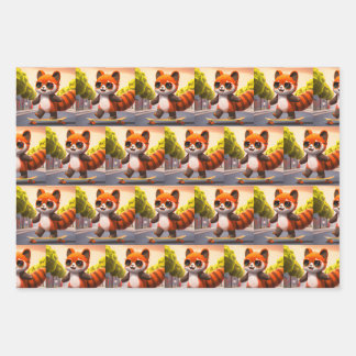 Red Panda Rides Wrapping Paper Sheet