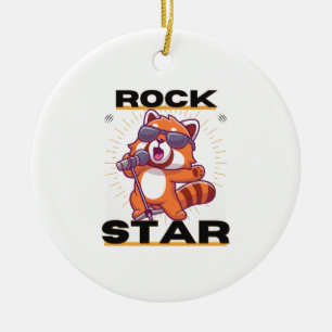 Red panda: Rock Star Ceramic Ornament