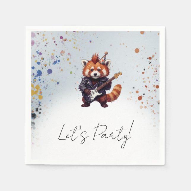 Red Panda Rocker Cocktail Napkin (Front)