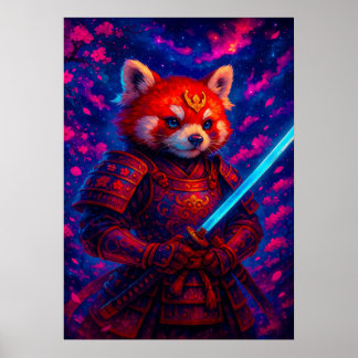 Red Panda Samurai with Glowing Katana Fantasy  Poster