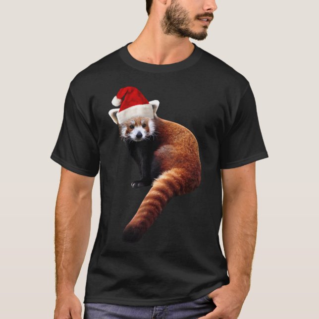 Red Panda Santa Cute Christmas Hat for Pandabear L T-Shirt (Front)