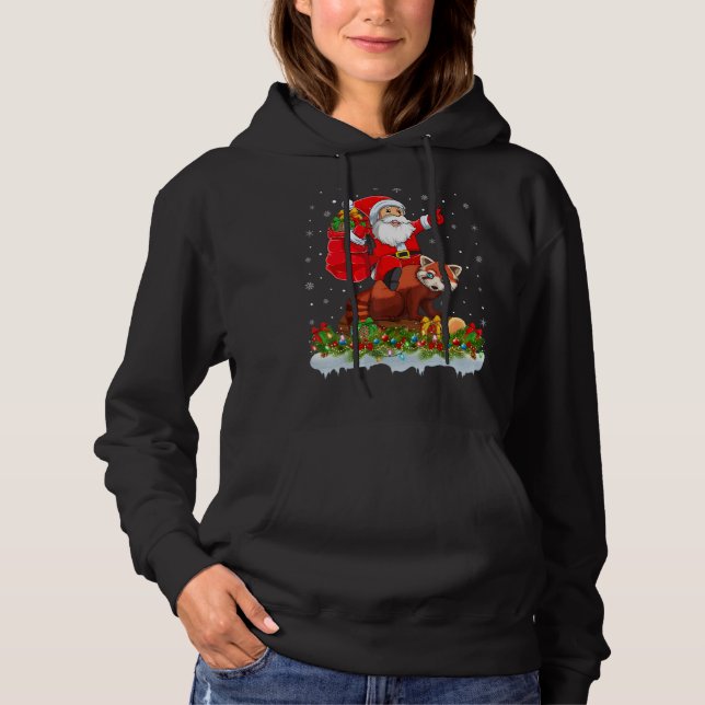 Red Panda  Santa Riding Red Panda Christmas Hoodie (Front)