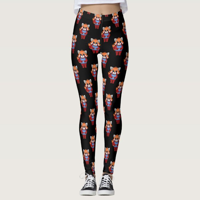Red Panda Shy Fingers Leggings (Front)