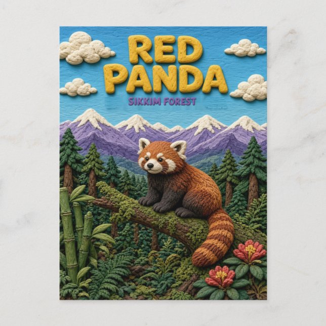 Red Panda Sikkim Forest Modern KlayKoo Postcard (Front)