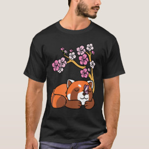 Red Panda Sleeping Japanese Cherry Blossom Flower T-Shirt