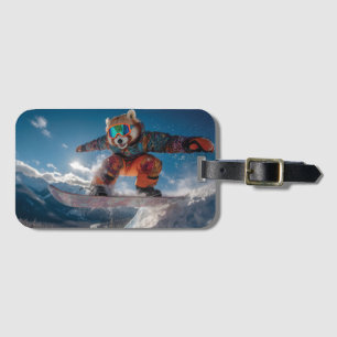 Red Panda Snowboarding in a Colorful Snowsuit Luggage Tag