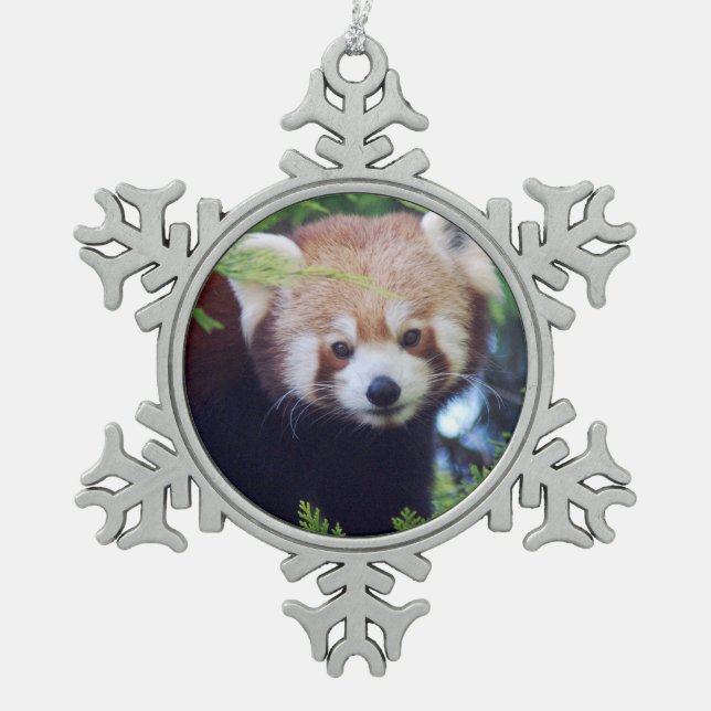 Red Panda Snowflake Pewter Christmas Ornament (Front)