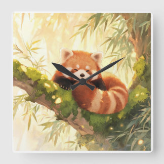 Red Panda Square Wall Clock
