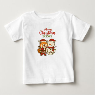 Red panda standing next to Snowman Baby T-Shirt