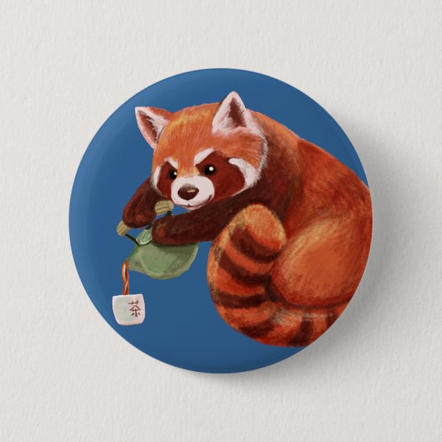 Red Panda Tea Time 6 Cm Round Badge (Front)