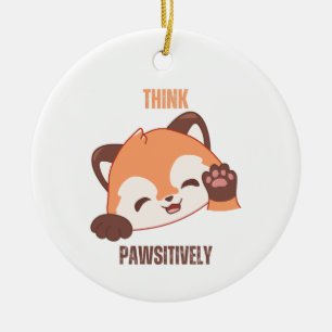 Red panda: Think Pawsitively Ceramic Ornament