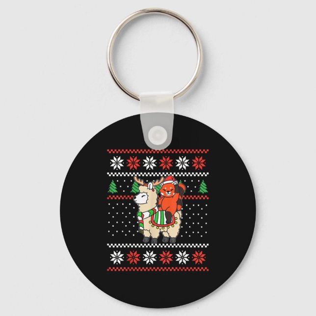 Red Panda Ugly Christmas Sweater Reindeer Llama Ri Key Ring (Front)