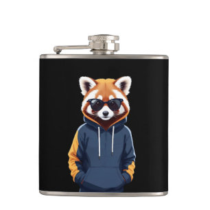 Red Panda Wearing Hoodie Funny Cool Animal Music Hip Flask