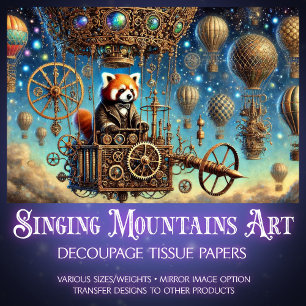 Red Panda Whimsical Steampunk Adventure Decoupage Tissue Paper