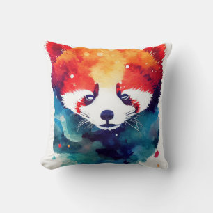 Red Panda Wild Nature Animal Color Art Painting Cushion