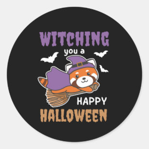 Red Panda Witch Witching You A Happy Halloween Classic Round Sticker