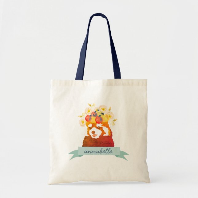 Red Panda with Apple Flower Crown Tote Bag (Front)