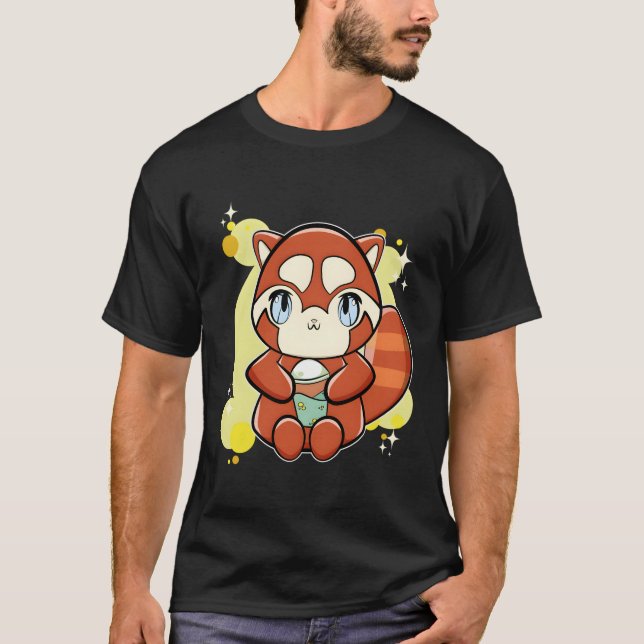Red Panda With Bubble Tea T-Shirt (Front)