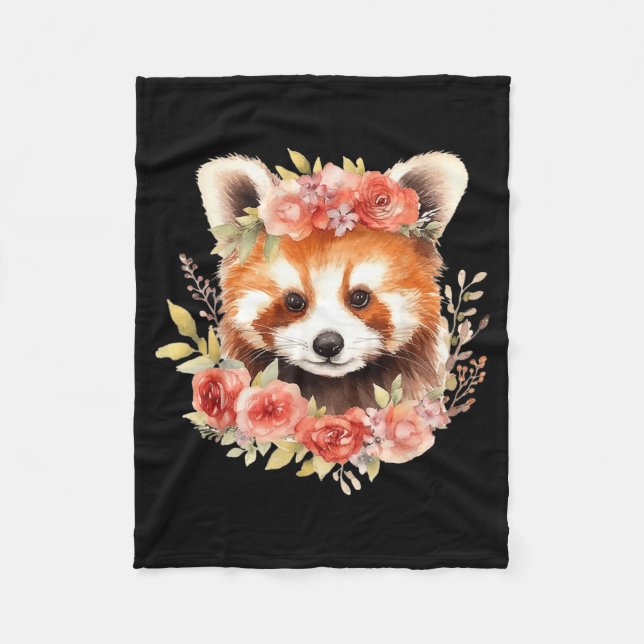 Red Panda With Flower Crown Funny Unisex Design Fleece Blanket (Front)