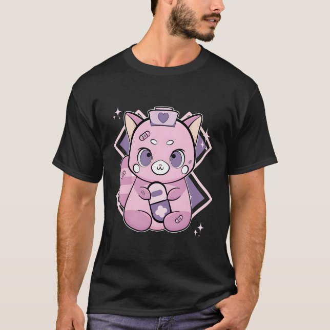 Red Panda With Medicine Yami Kawaii T-Shirt (Front)