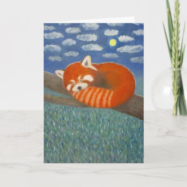Red Panda with Moon Greeting Card (Front)
