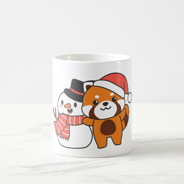Red Panda With Snowman In Winter For Christmas Coffee Mug (Center)