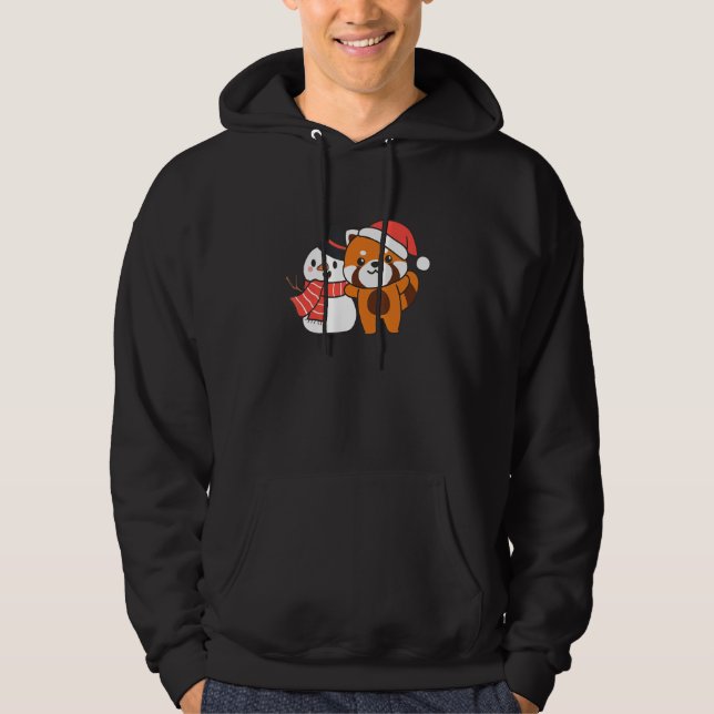Red Panda With Snowman In Winter For Christmas Hoodie (Front)