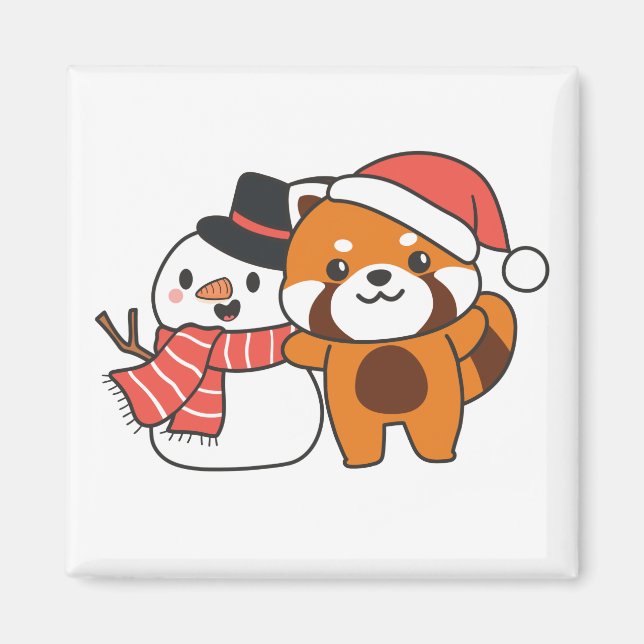 Red Panda With Snowman In Winter For Christmas Mag Magnet (Front)