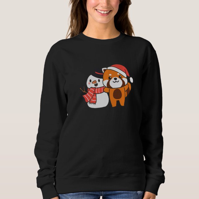 Red Panda With Snowman In Winter For Christmas   Sweatshirt (Front)