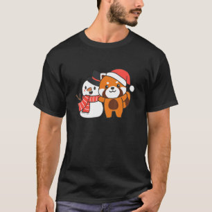 Red Panda With Snowman In Winter For Christmas T-Shirt