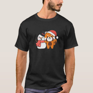 Red Panda With Snowman In Winter For Christmas   T-Shirt