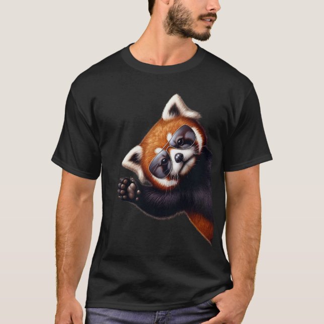 Red Panda With Sunglasses Funny Say Hi T-Shirt (Front)