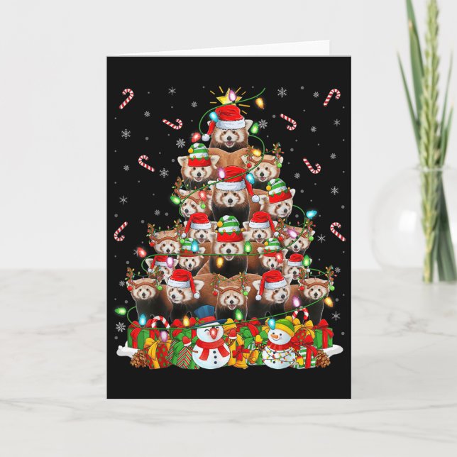 Red Panda Xmas Lighting Tree Santa Red Panda Chris Card (Front)