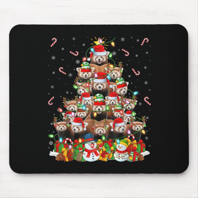 Red Panda Xmas Lighting Tree Santa Red Panda Chris Mouse Pad (Front)
